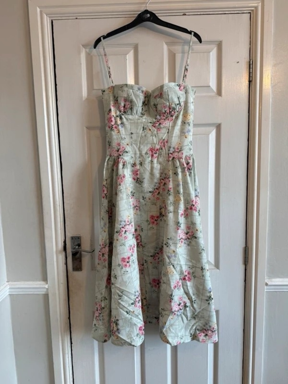 Floral Mint Maxi Dress with Bustier Bodice and Spaghetti Straps